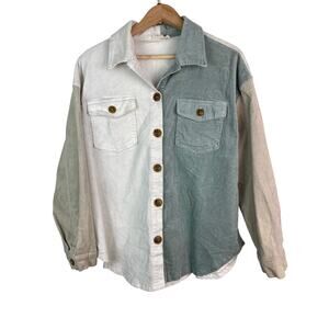 Illa Illa Women's M Cream Blue Tan Corduroy Button Up Shirt Jacket Shacket *